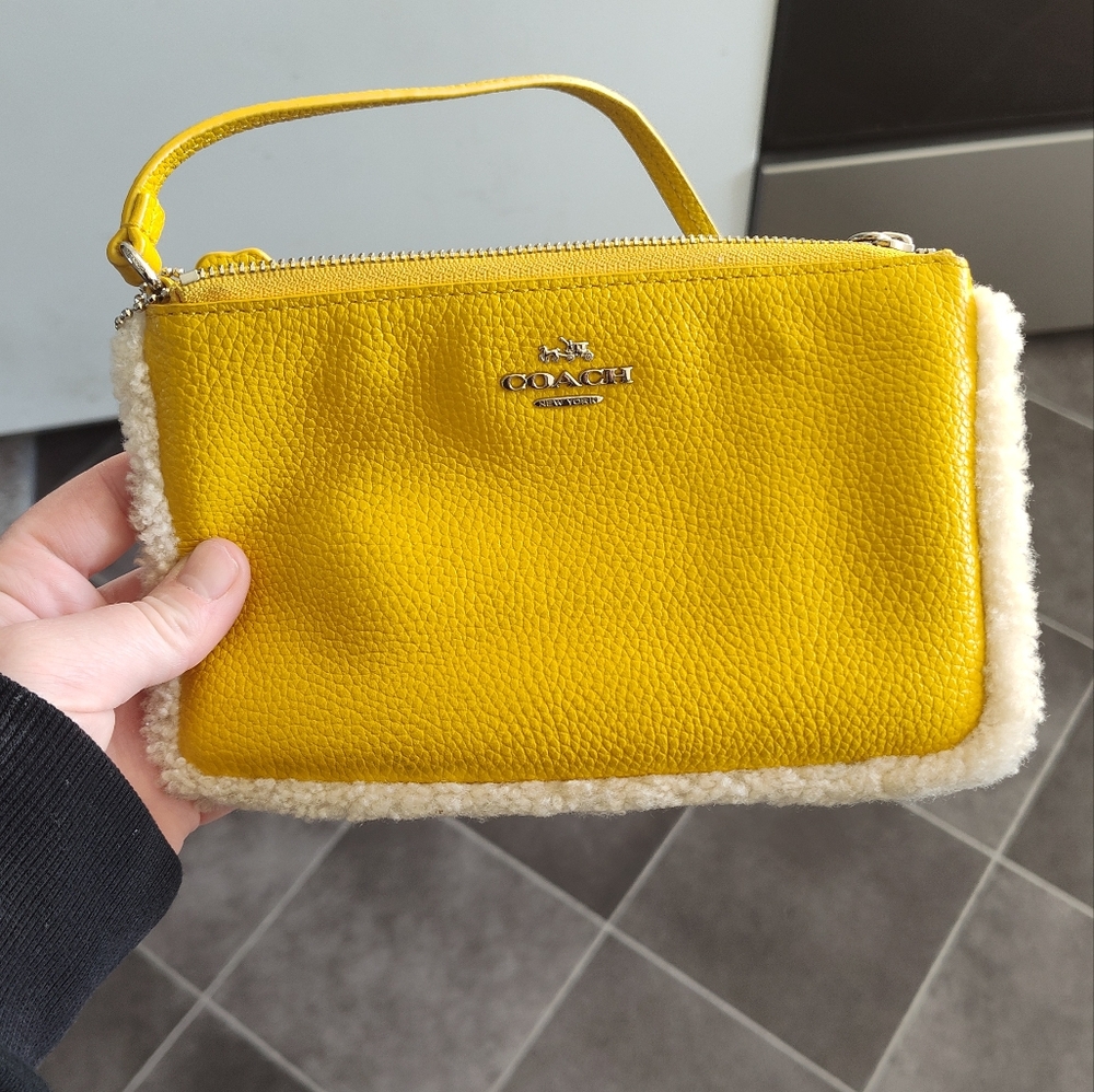 Coach canary yellow wristlet pouch